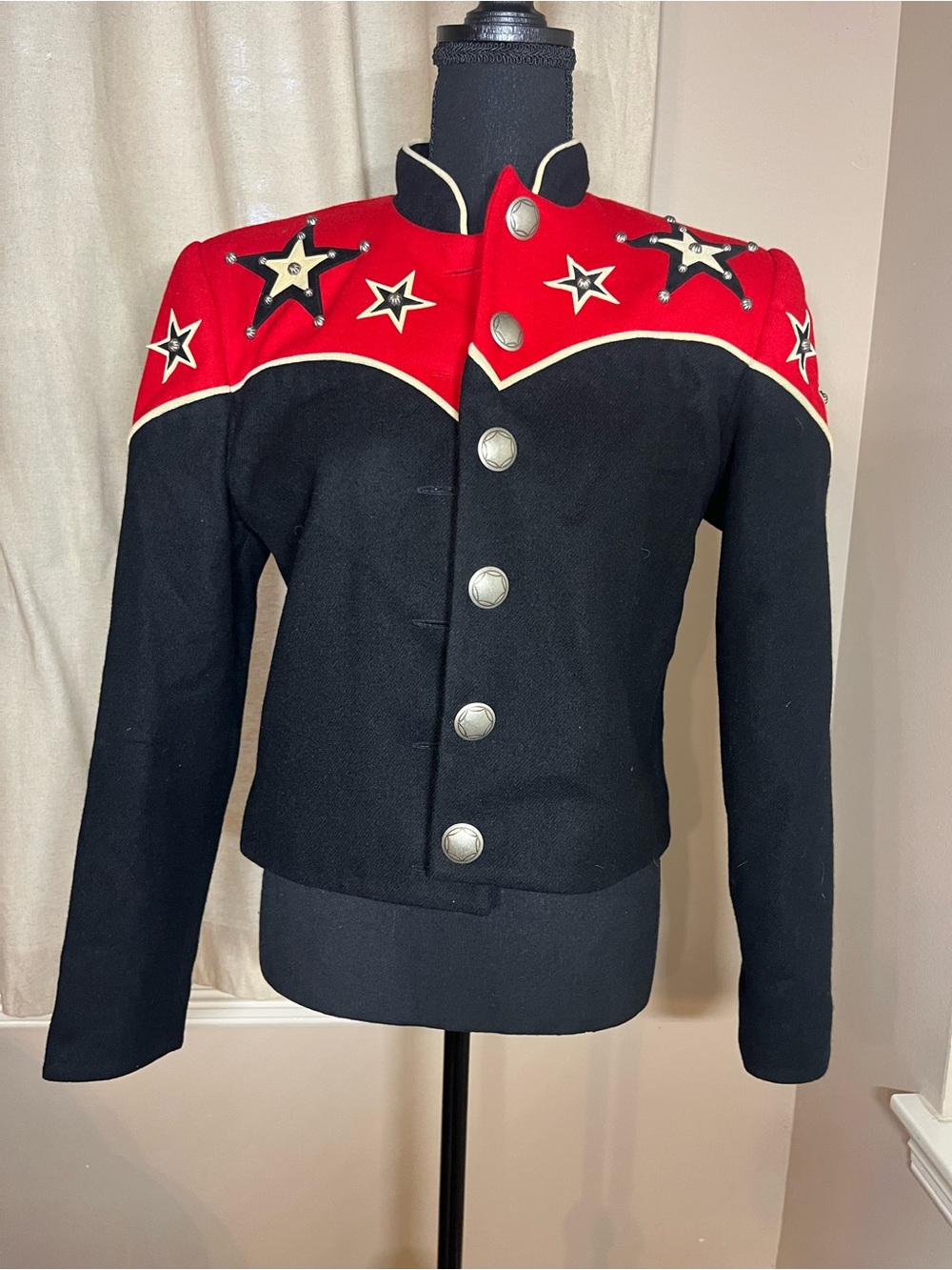 Vintage wool 1920’s Women's Black & Red Star Embellished Military Jacket